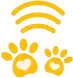 An icon of paw prints with a WiFi signal above them representing microchipping.
