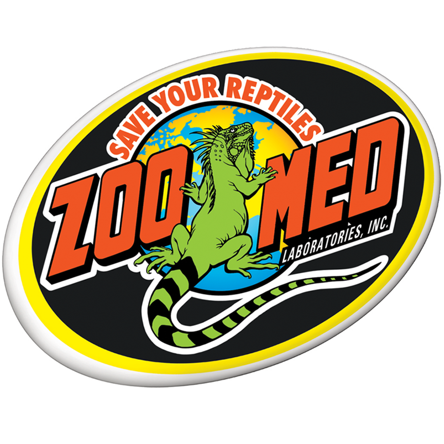 Zoo Med logo with an image of a lizard and the text "Zoo Med" in red and yellow, and "Save Your Reptiles" underneath.