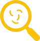 An icon of a magnifying glass with a smiley face representing parasite screening and treatment.