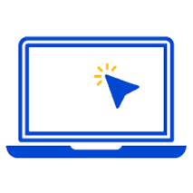 Blue Laptop icon with blue arrow click