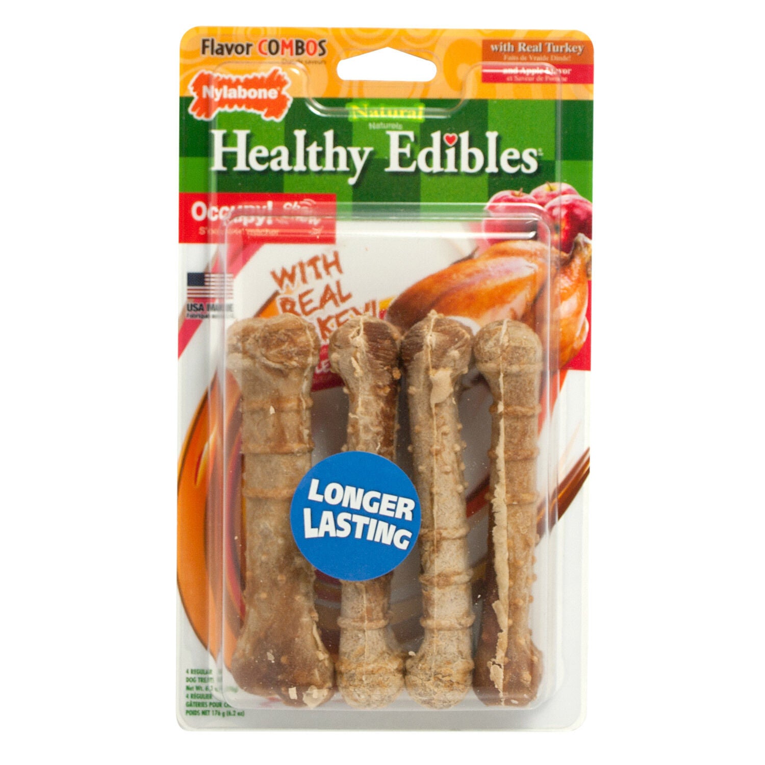 Nylabone Healthy Edibles All-Natural Long Lasting Small Dog Chew Treats, Turkey & Apple Flavor, 4-Pack
