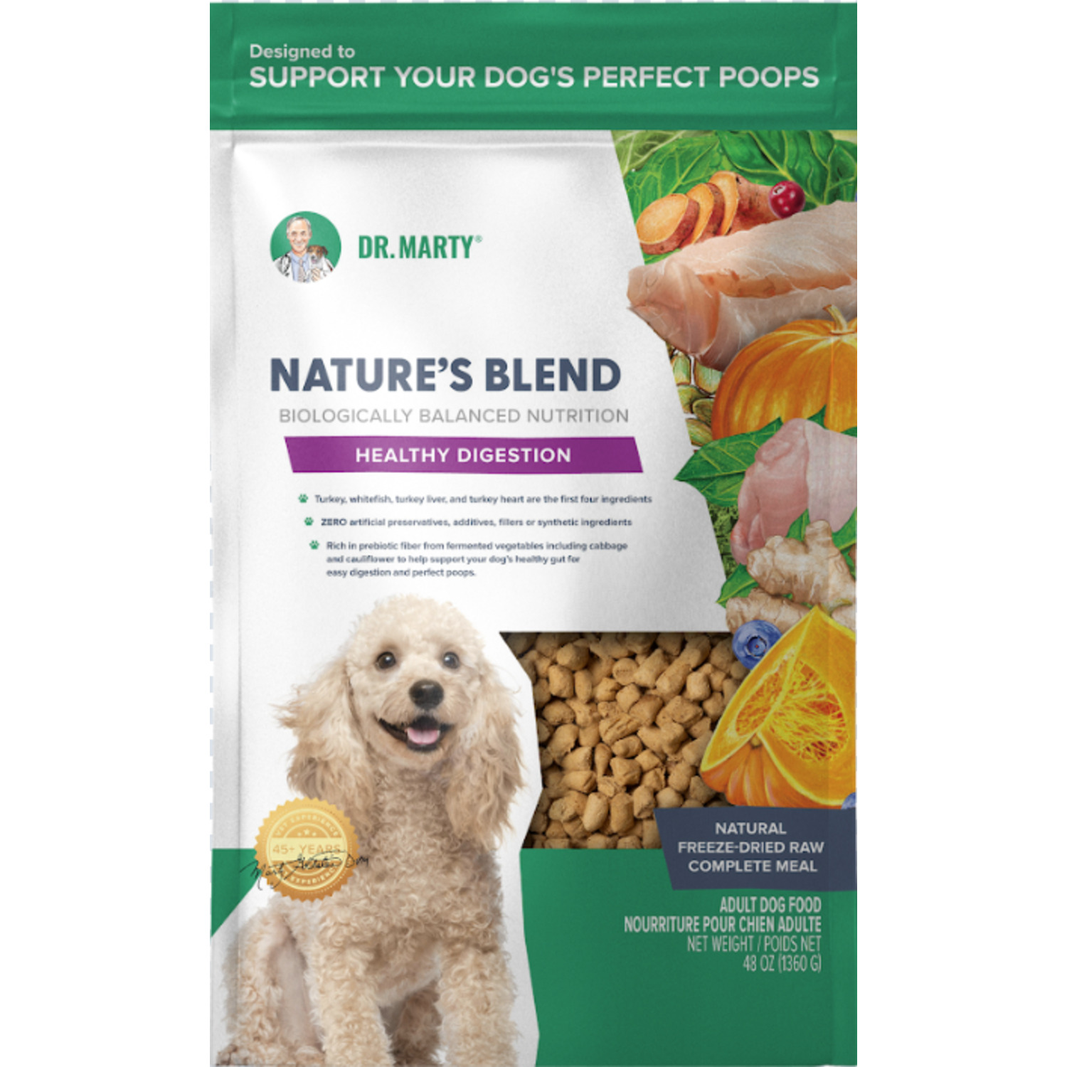 Dr. Marty Nature's Blend Healthy Digestion Freeze-Dried Raw Adult Dog Food, 48Oz
