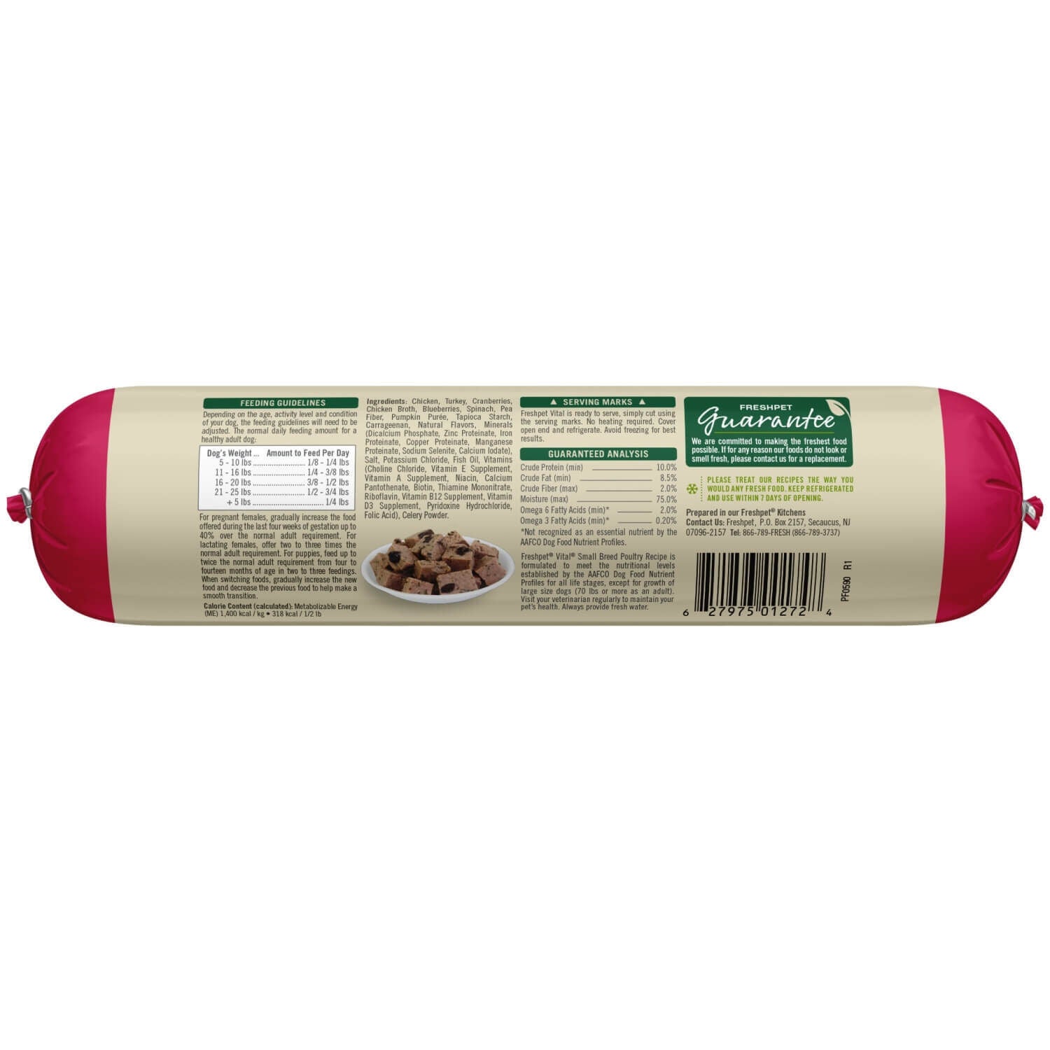 Freshpet Vital Grain Free Small Breed Fresh Dog Food, Poultry Pate Roll Recipe