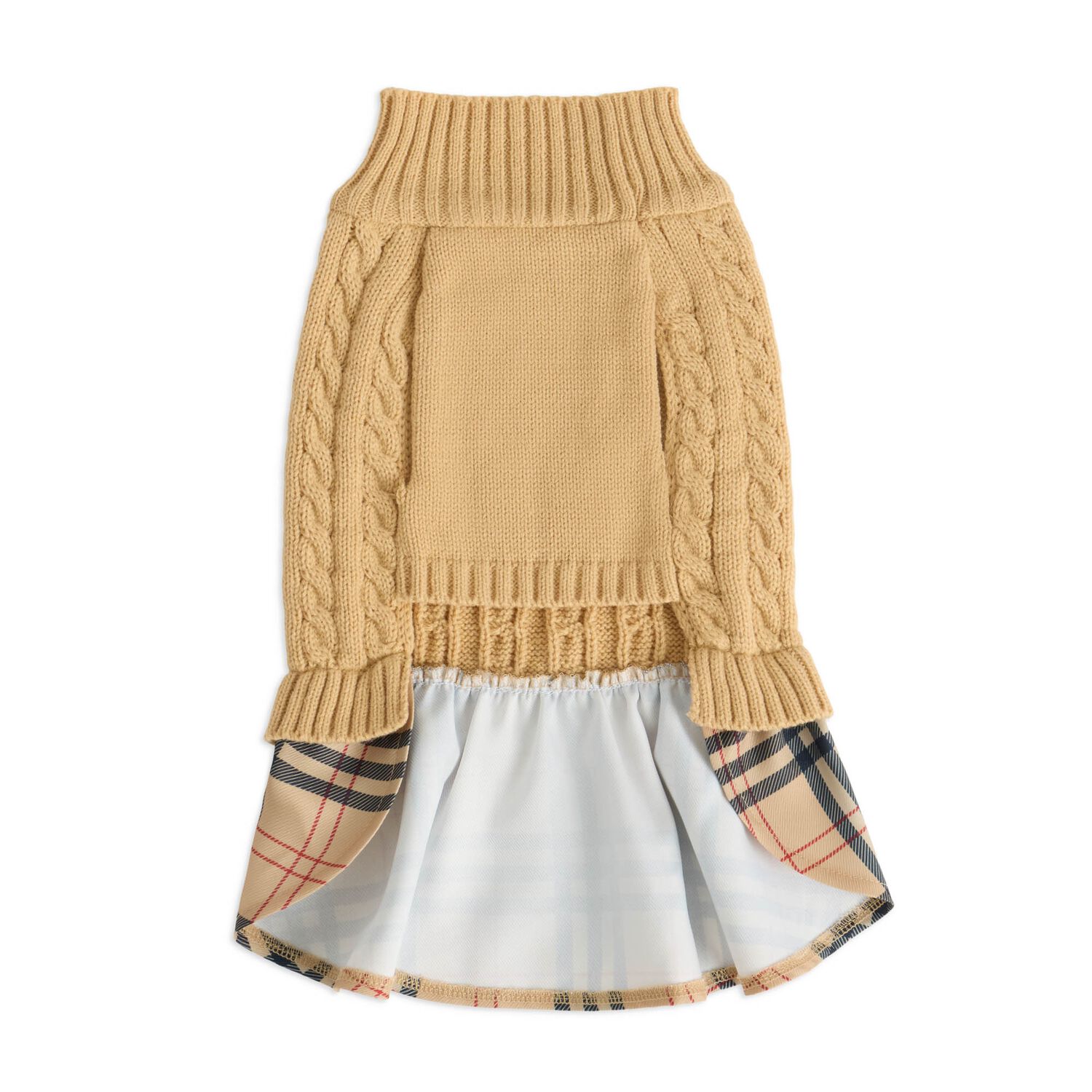 Aristopet Cable Sweater Dog Dress With Plaid Twill Skirt, Small