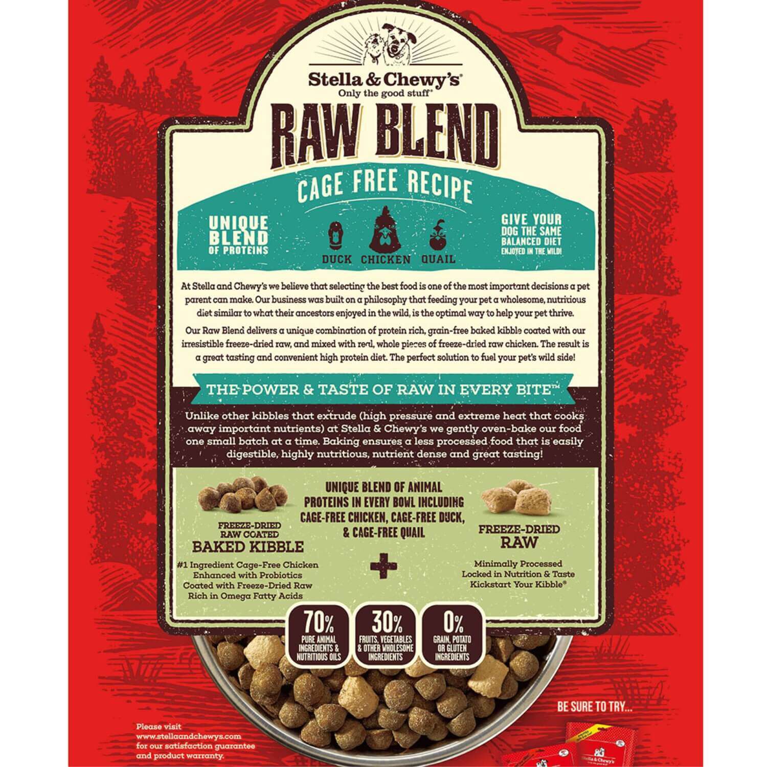 Stella & Chewy's Raw Blend Grain Free Freeze Dried Raw Coated Baked Kibble Dry Dog Food, Cage Free Chicken, Quail, & Duck Recipe