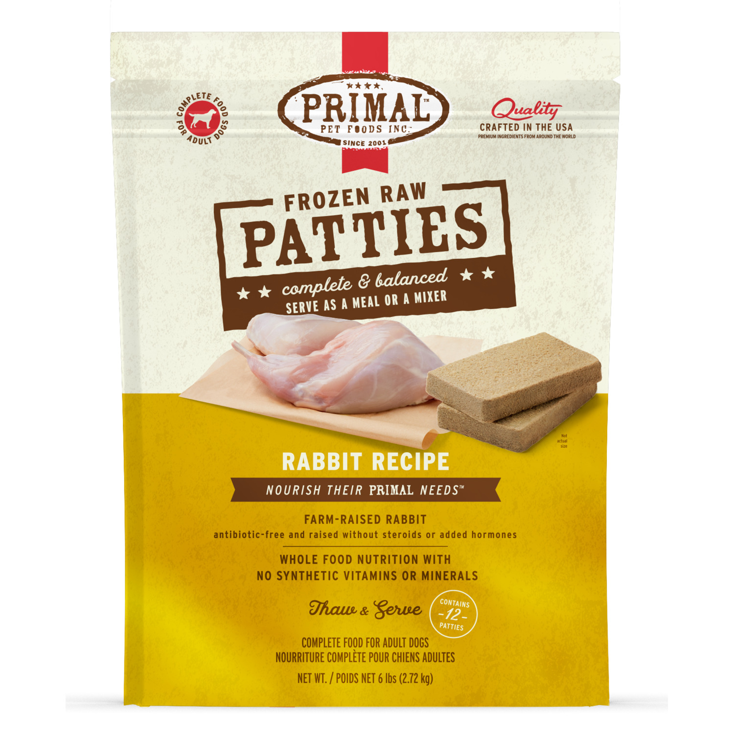 Primal Raw Patties Frozen Dog Food, Rabbit - 6Lb