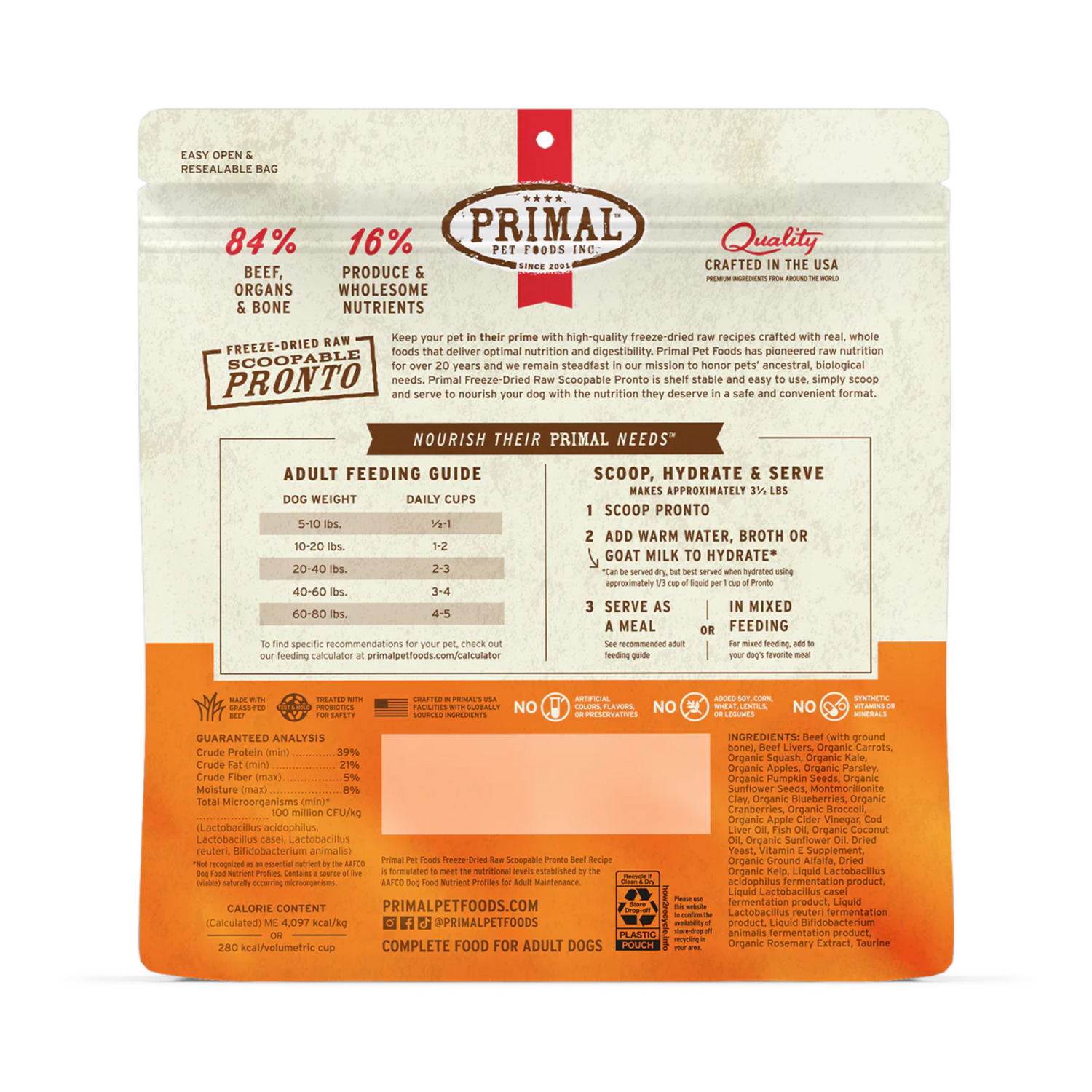 Primal Pronto Freeze-Dried Raw Beef Recipe Freeze-Dried Dog Food, 7-Oz Pouch