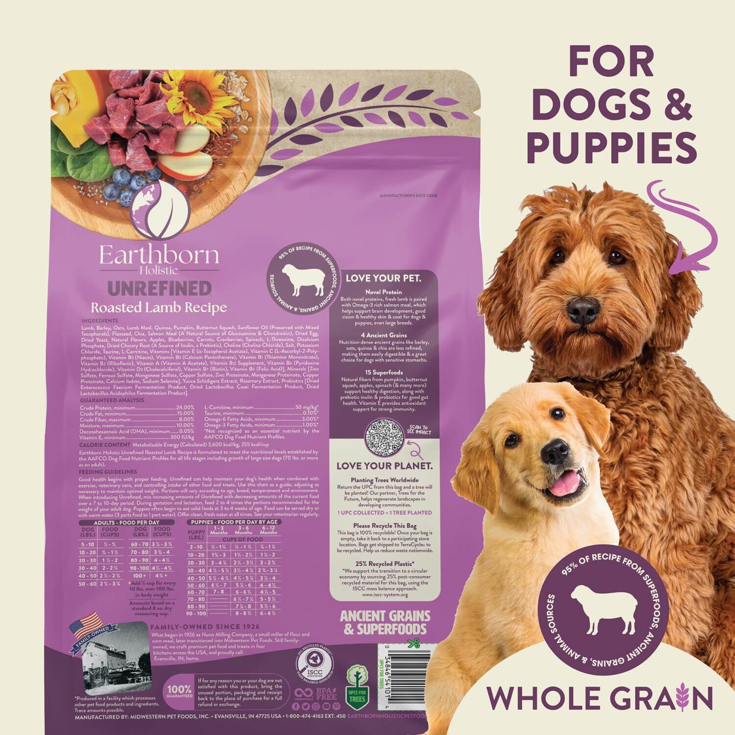 Earthborn Holistic Unrefined Roasted Lamb With Ancient Grains & Superfoods Dry Dog Food, 25-Lb Bag