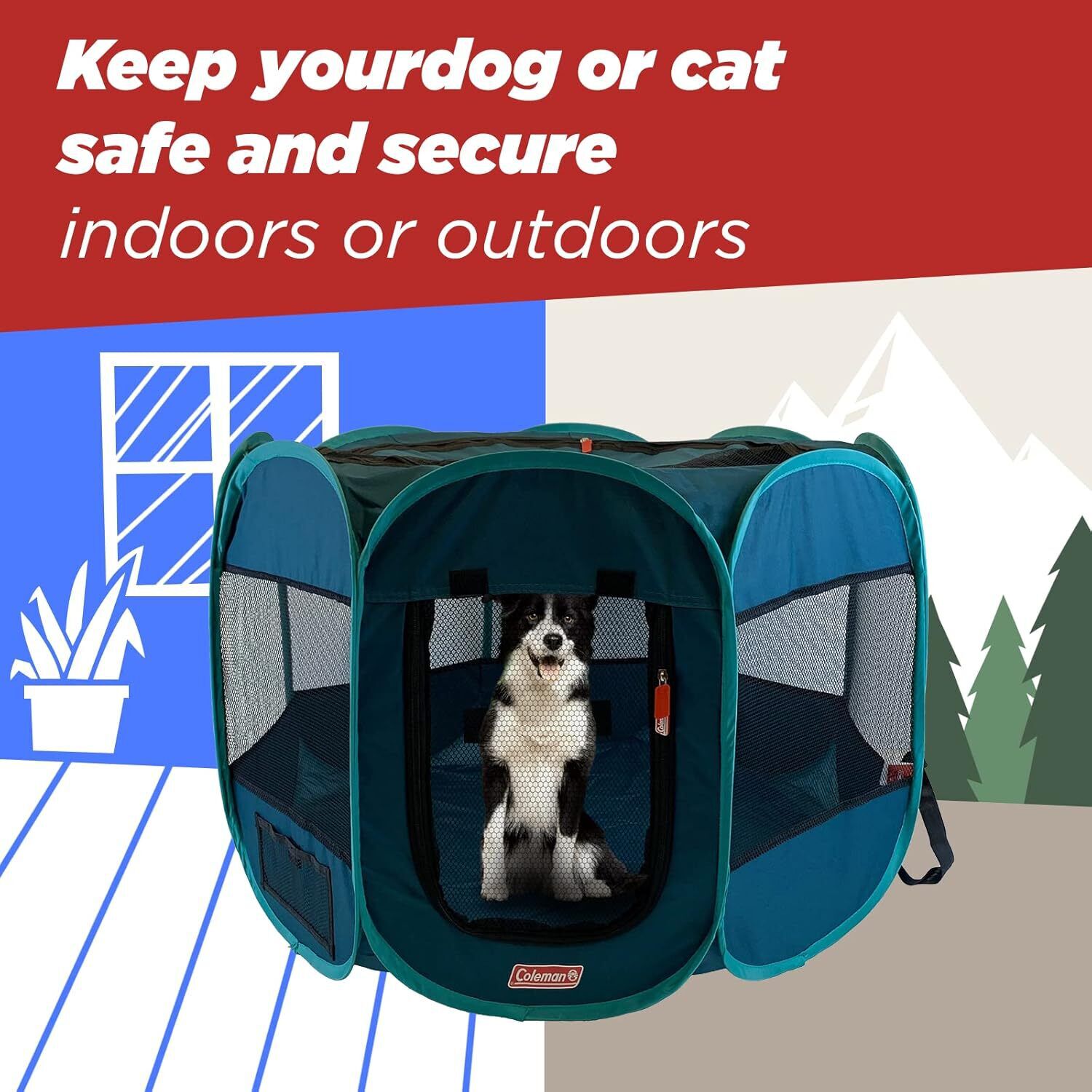 Coleman Foldable Portable Indoor/Outdoor Dog Playpen, 36" X 23", Navy & Teal