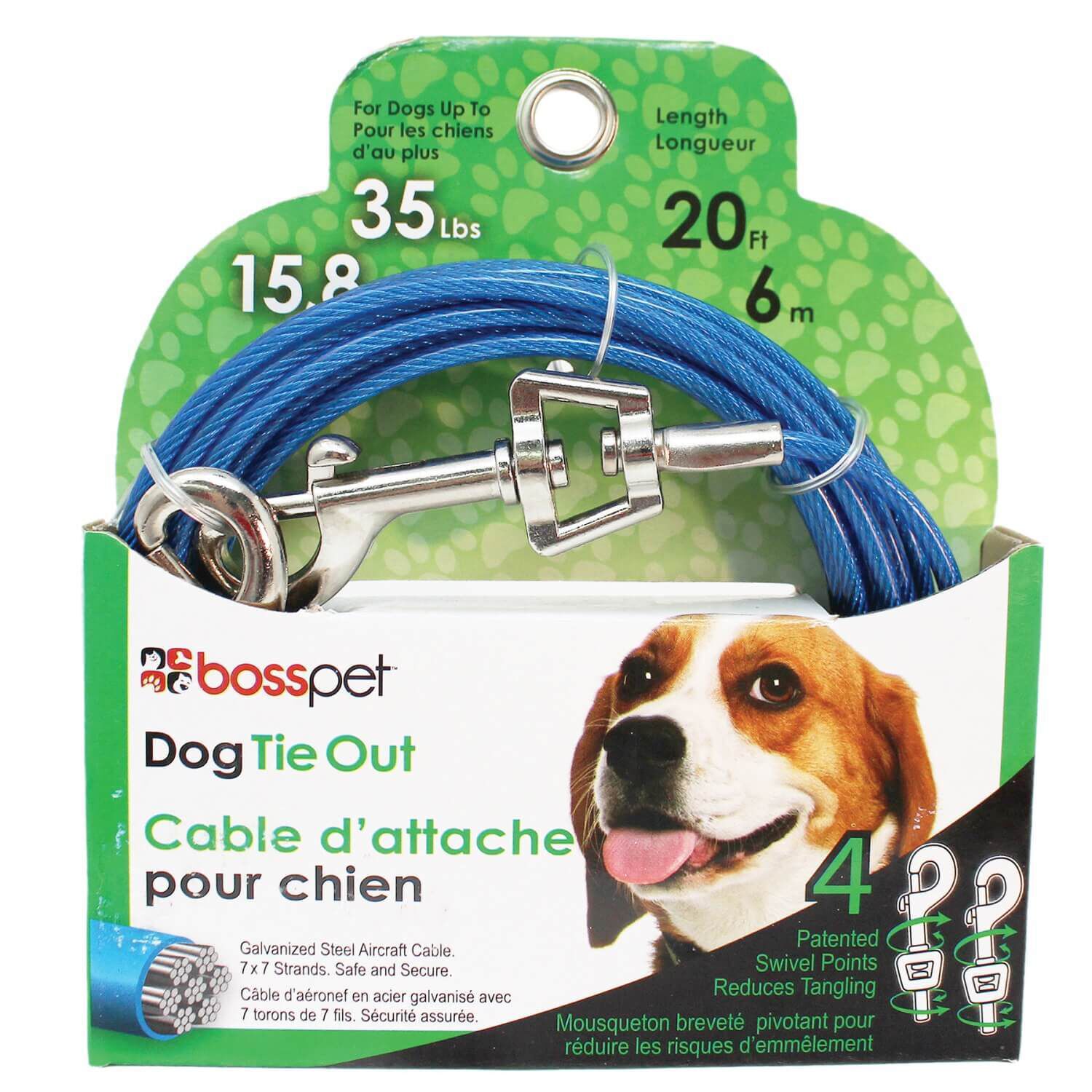 Boss Pet Dog Tie-Out Cable For Medium Dogs Up To 35 Lbs