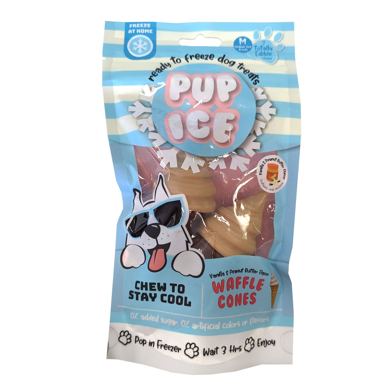 Pup Ice Ready To Freeze At Home Chew Dog Treats, Waffle Cone & Peanut Butter - 2-Pk