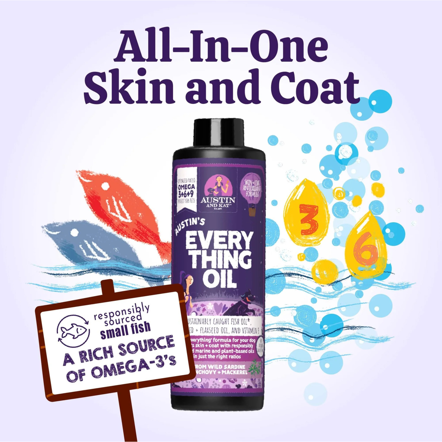 Austin & Kat Austin's Everything Oil Skin & Coat Liquid Omega Fish Oil Dog Supplement, 16Oz