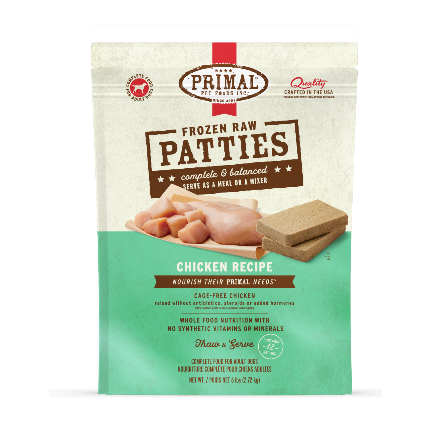 Primal Frozen Canine Chicken Formula Patties Dog Food, 6-Lb Bag