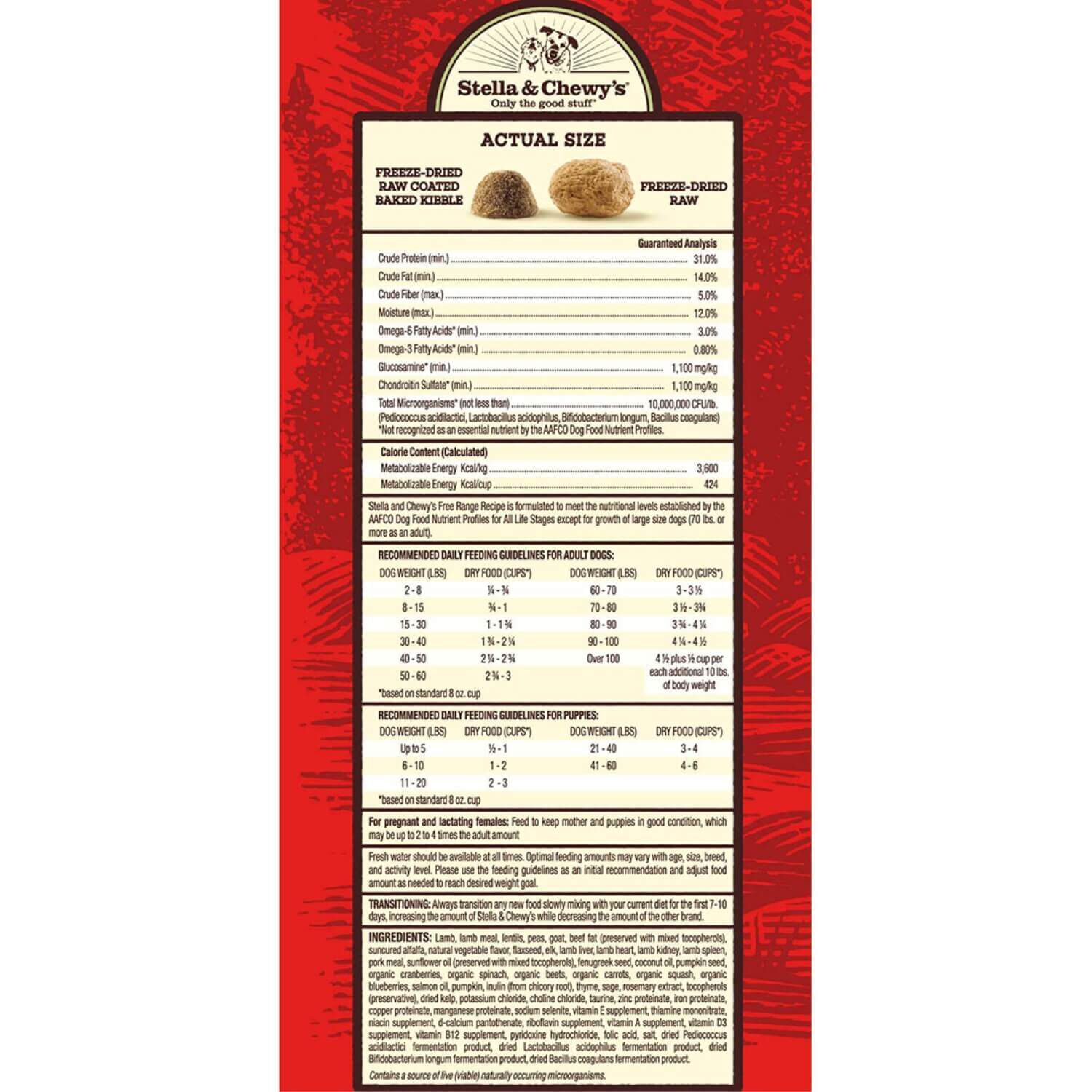 Stella & Chewy's Raw Blend Freeze Dried Raw Coated Baked Kibble Dry Dog Food Free-Range Recipe With Lamb, Goat, & Elk, 3.5-Lb Bag