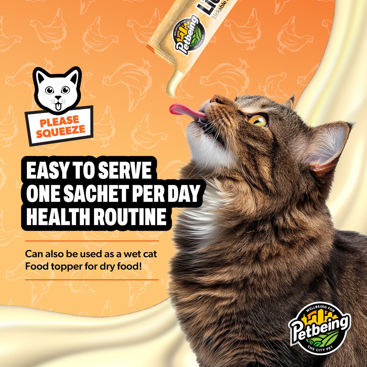Petbeing Lick A Day 7-In-1 Functions Lickable Chicken Puree Supplement For Cats, 7 Count