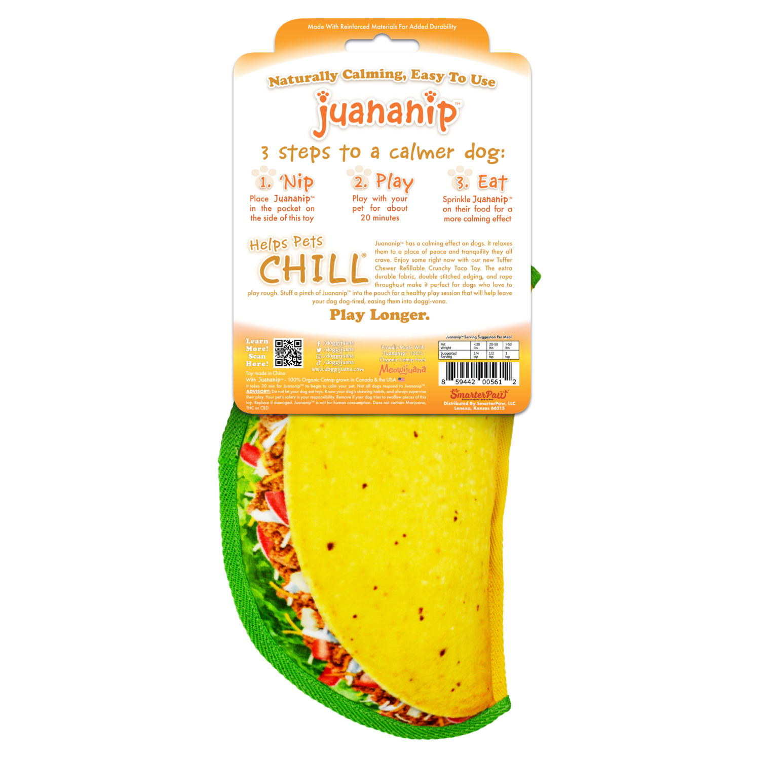 Doggijuana Tuffer Chewer Crunchy Taco Durable Dog Toy With Juananip Catnip