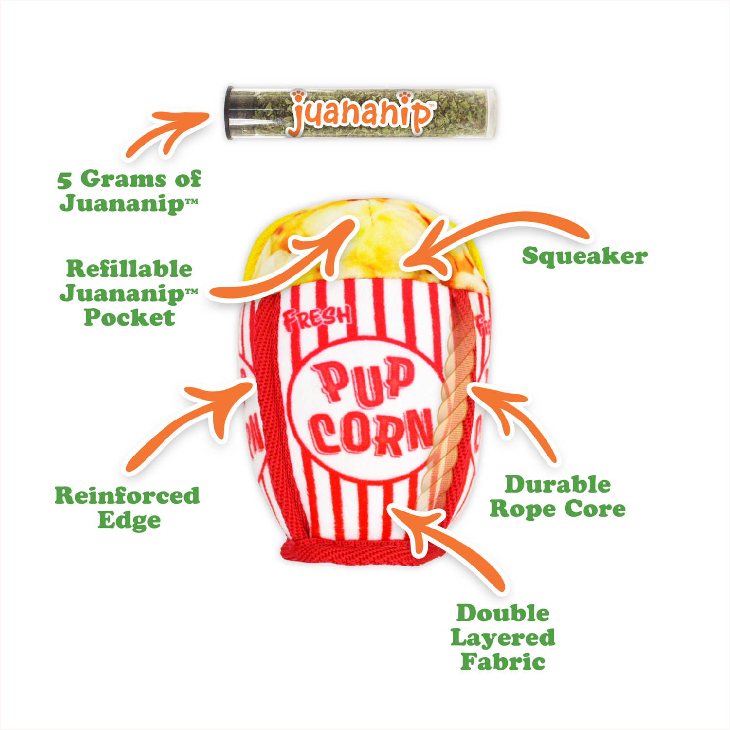 Doggijuana Tuffer Chewer Mini Pupcorn Durable Catnip Filled Dog Toy