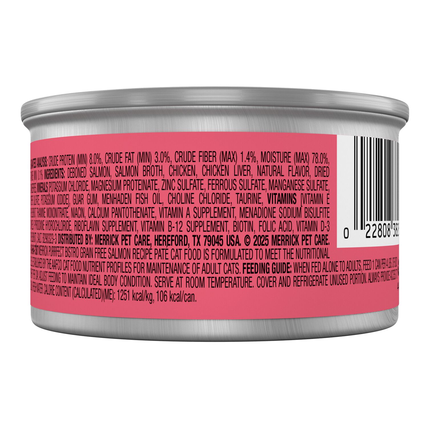 Merrick Purrfect Bistro Grain-Free Premium Soft Canned Pate Adult Wet Cat Food, High Protein Salmon Recipe, 3-Oz Can
