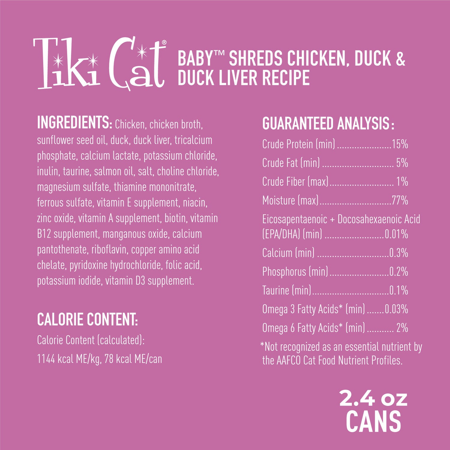 Tiki Cat Baby Wet Kitten Food, Chicken Duck & Duck Liver Shreds, 2.4-Oz Can