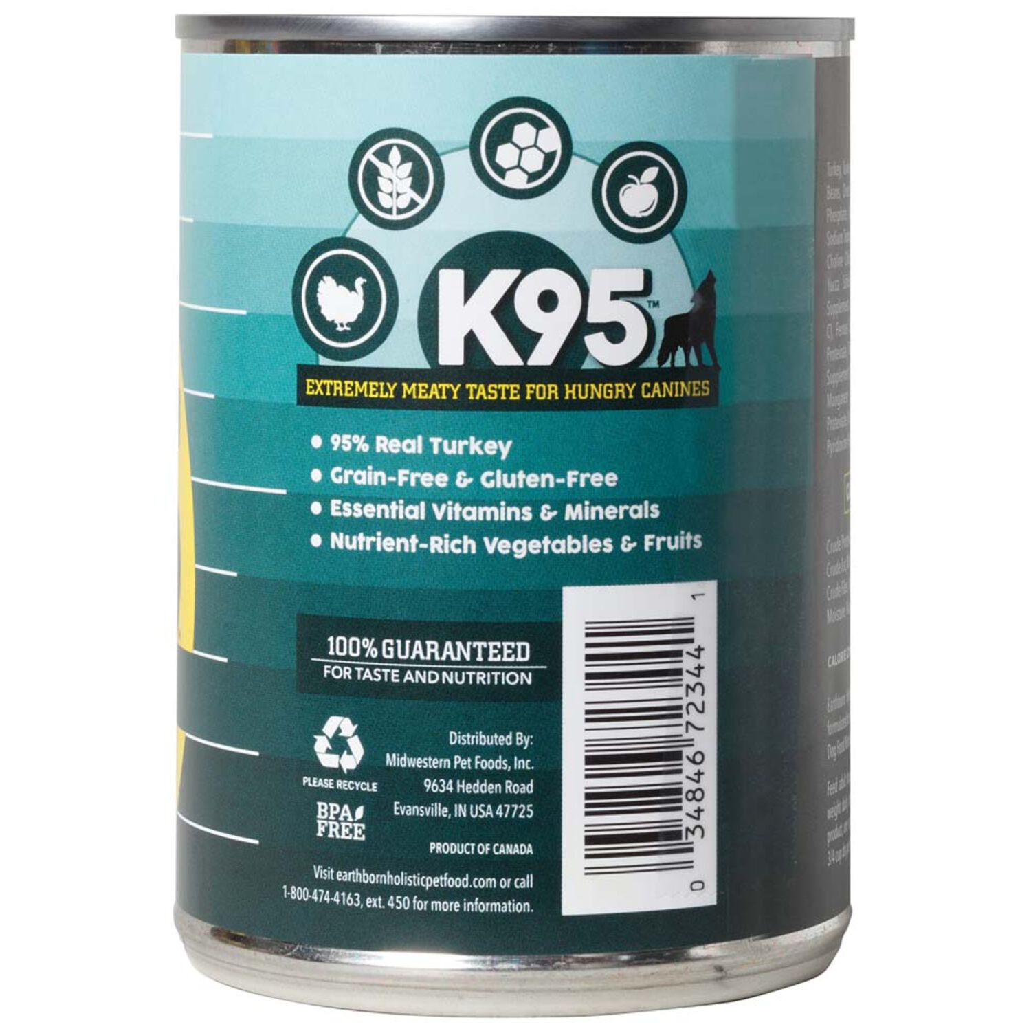 Earthborn Holistic Grain-Free K95 Meat Protein Wet Dog Food Turkey 13-Oz Can Pack Of 12