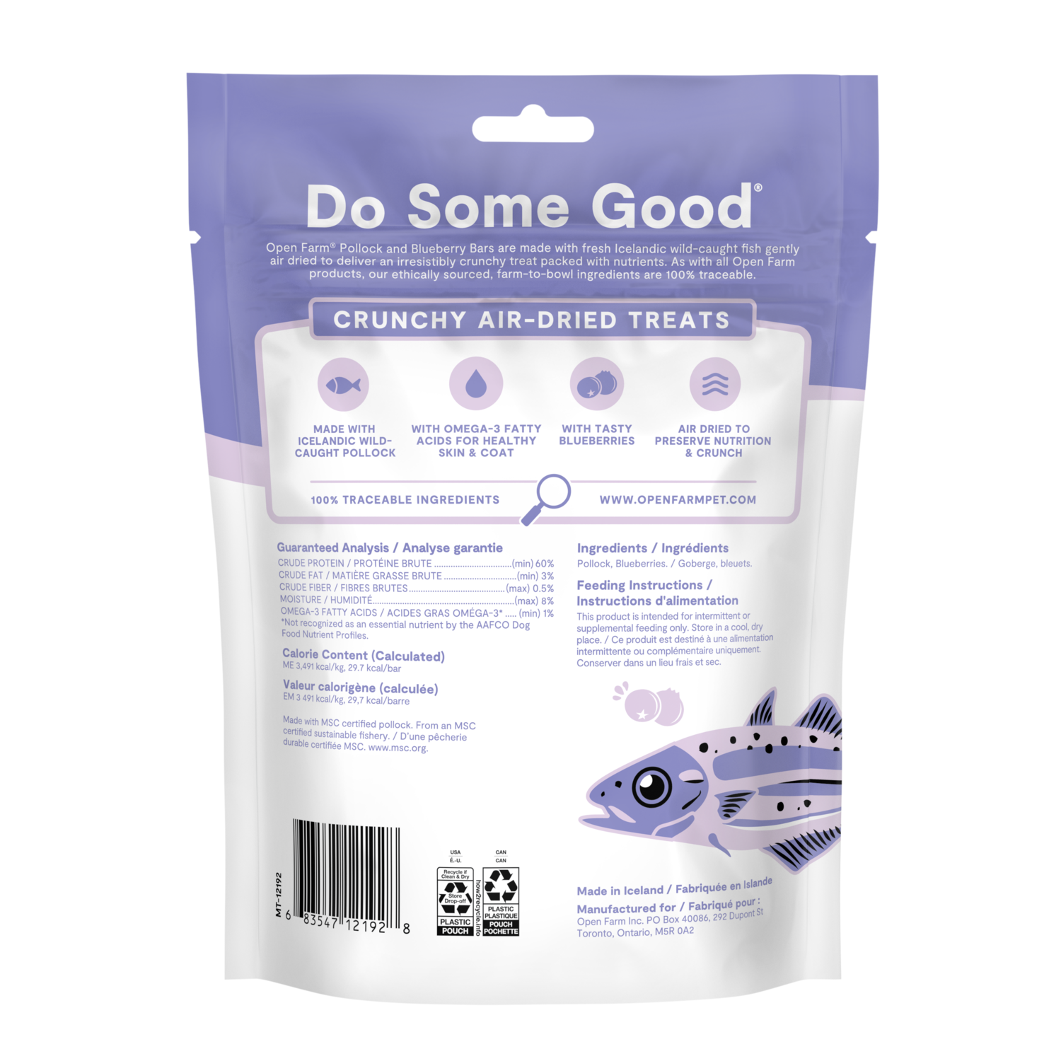 Open Farm Air-Dried Pollock And Blueberry Crunchy Bars Dog Treats, 4.1-Oz