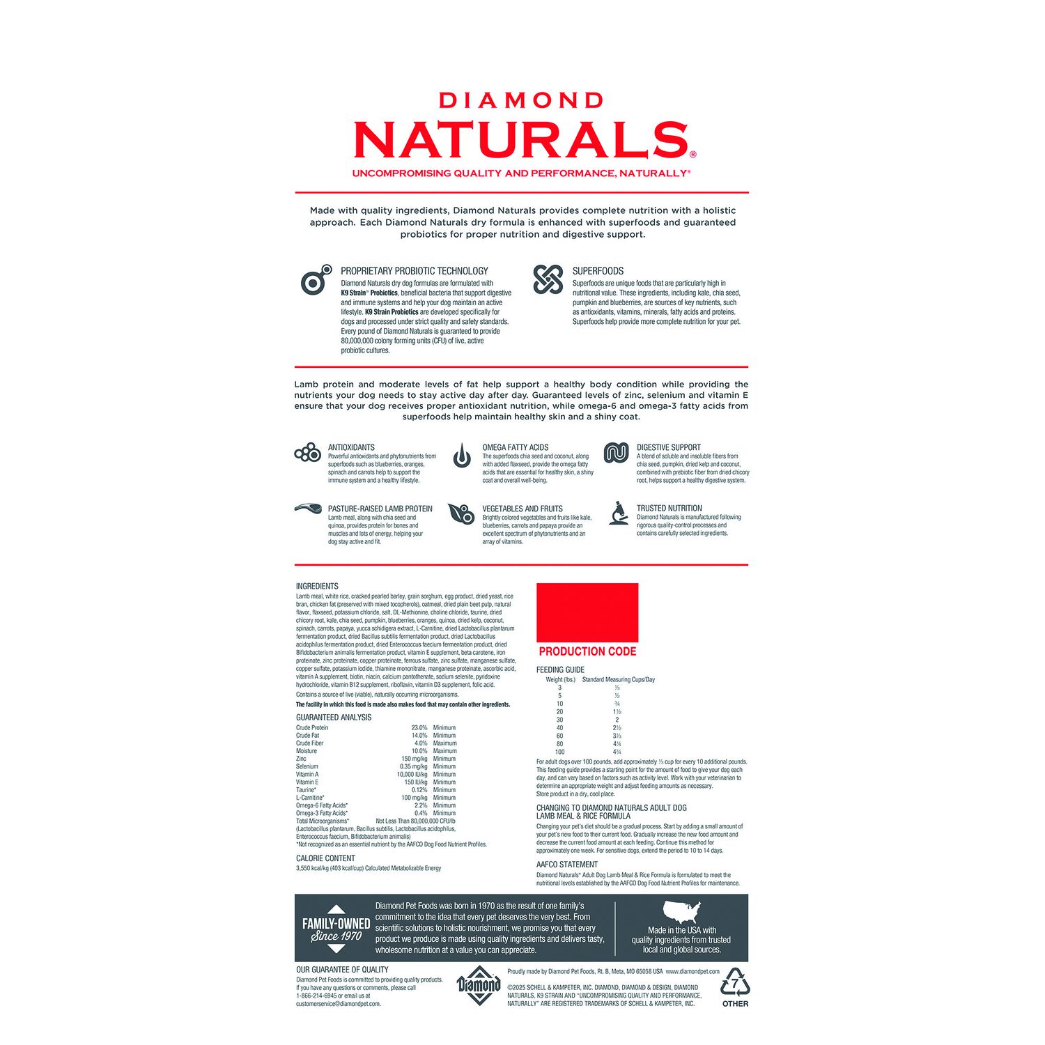 Diamond Naturals Adult Lamb Meal & Rice Formula Dry Dog Food, 20-Lb Bag