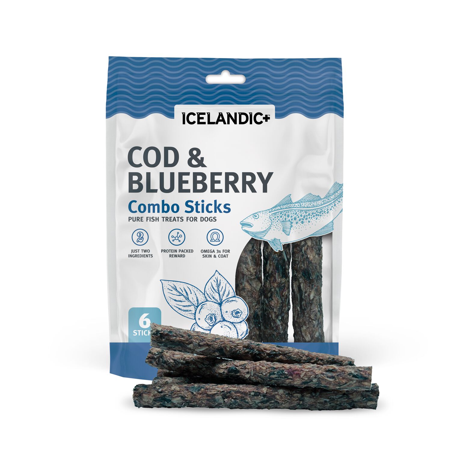 Icelandic+ Cod & Blueberry Combo Sticks Limited Ingredients Dog Treats, 2-Oz.