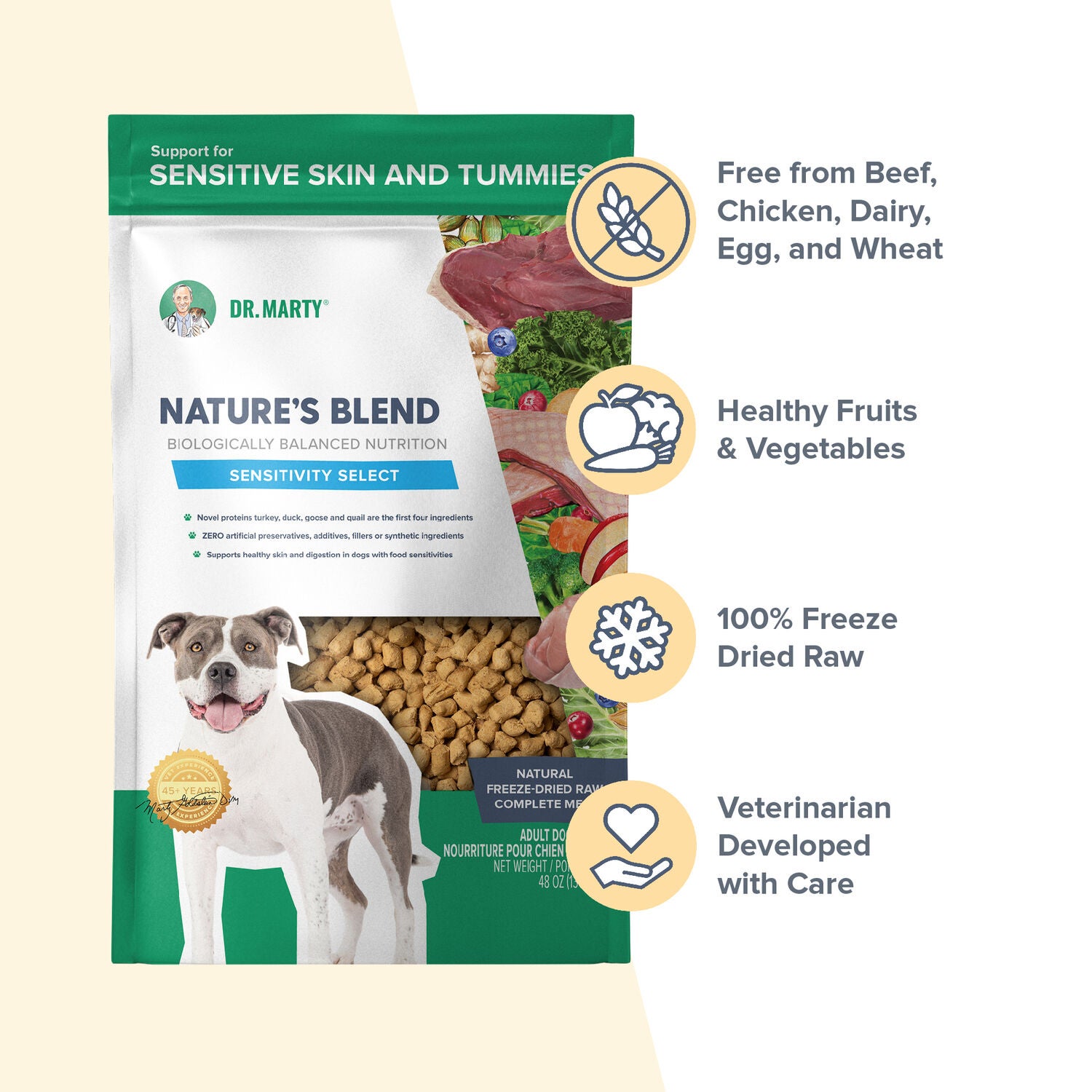 Dr. Marty Nature's Blend Sensitivity Select Freeze-Dried Raw Dog Food, 80-Oz