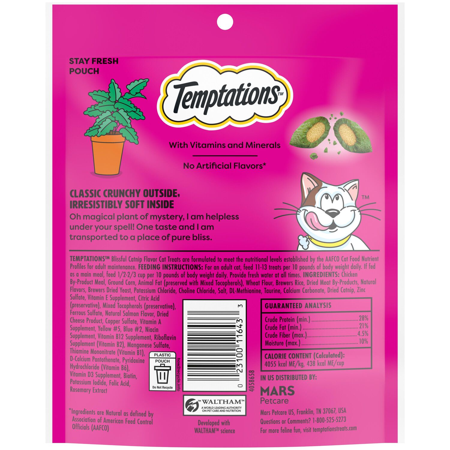 Temptations Classics Crunchy & Soft Adult Cat Treats, Blissful Catnip, 6.3-Oz Pouch