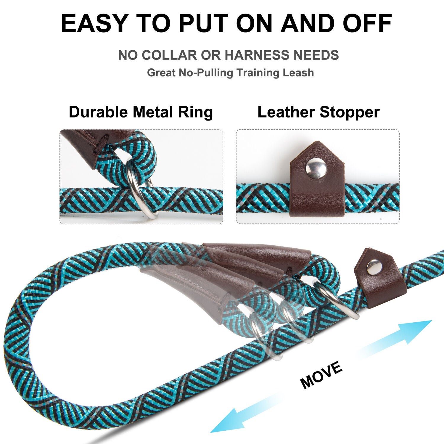 Fida Pet Slip Rope Training Dog Leash, Blue, 6-Ft