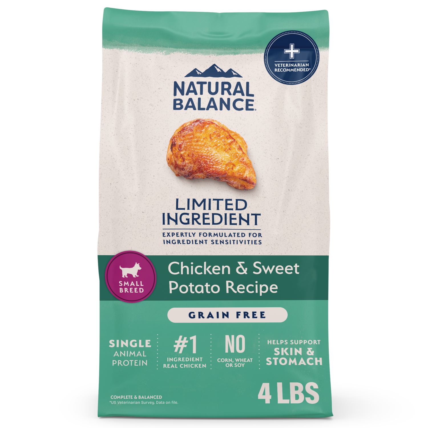 Natural Balance Limited Ingredient Grain Free Chicken & Sweet Potato Small Breed Recipe Dry Dog Food, 4-Lb