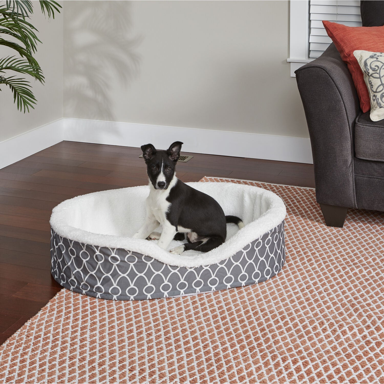 Midwest Quiettime Orthopedic Nesting Dog Bed, Grey Geo Print, 29"
