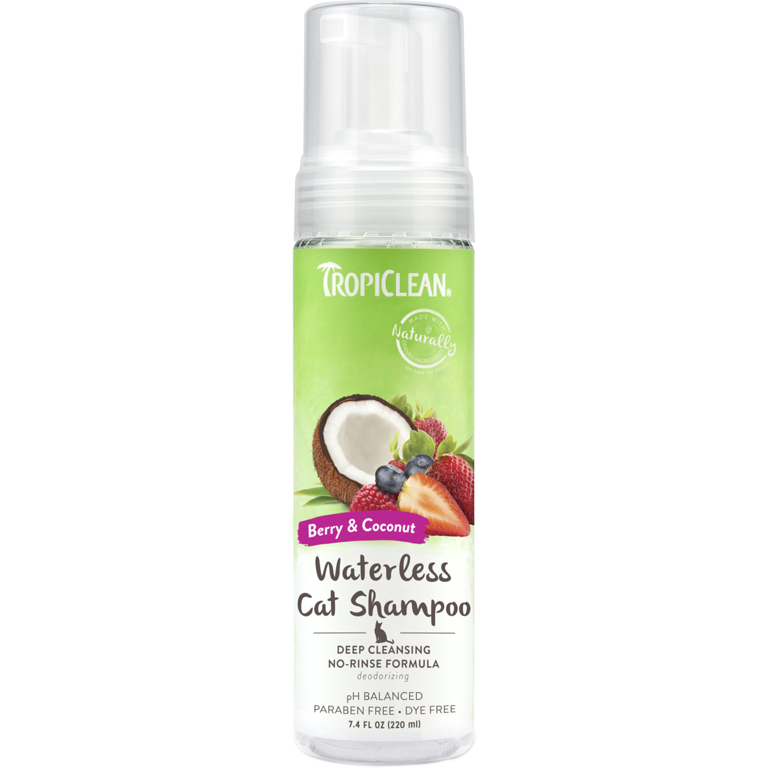 Tropiclean Deep Cleansing Waterless Cat Shampoo, Berry & Coconut Scent, 7.4Oz