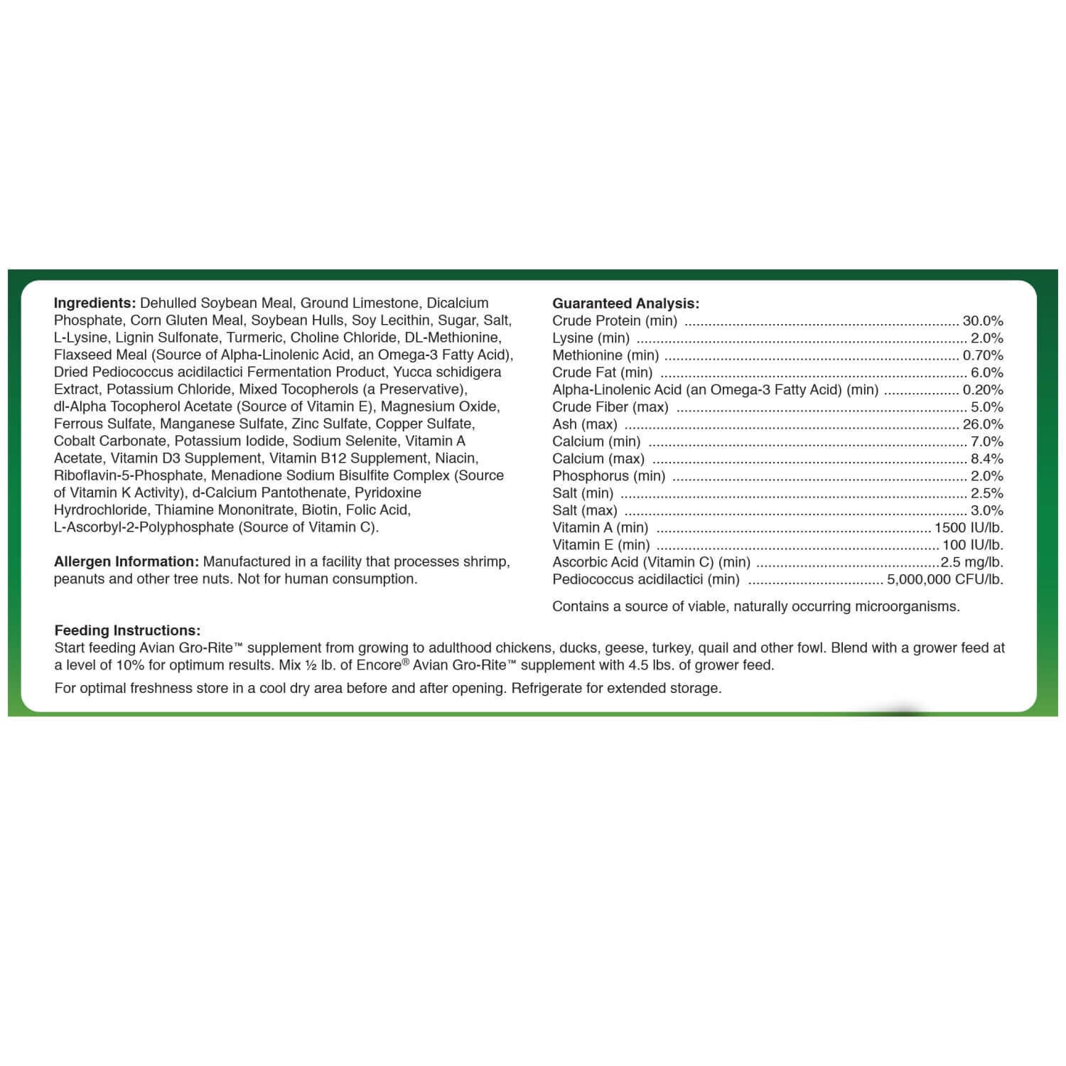 Brown's Encore Farm Fresh Fixins Gro Rite Avian Dietary Supplement