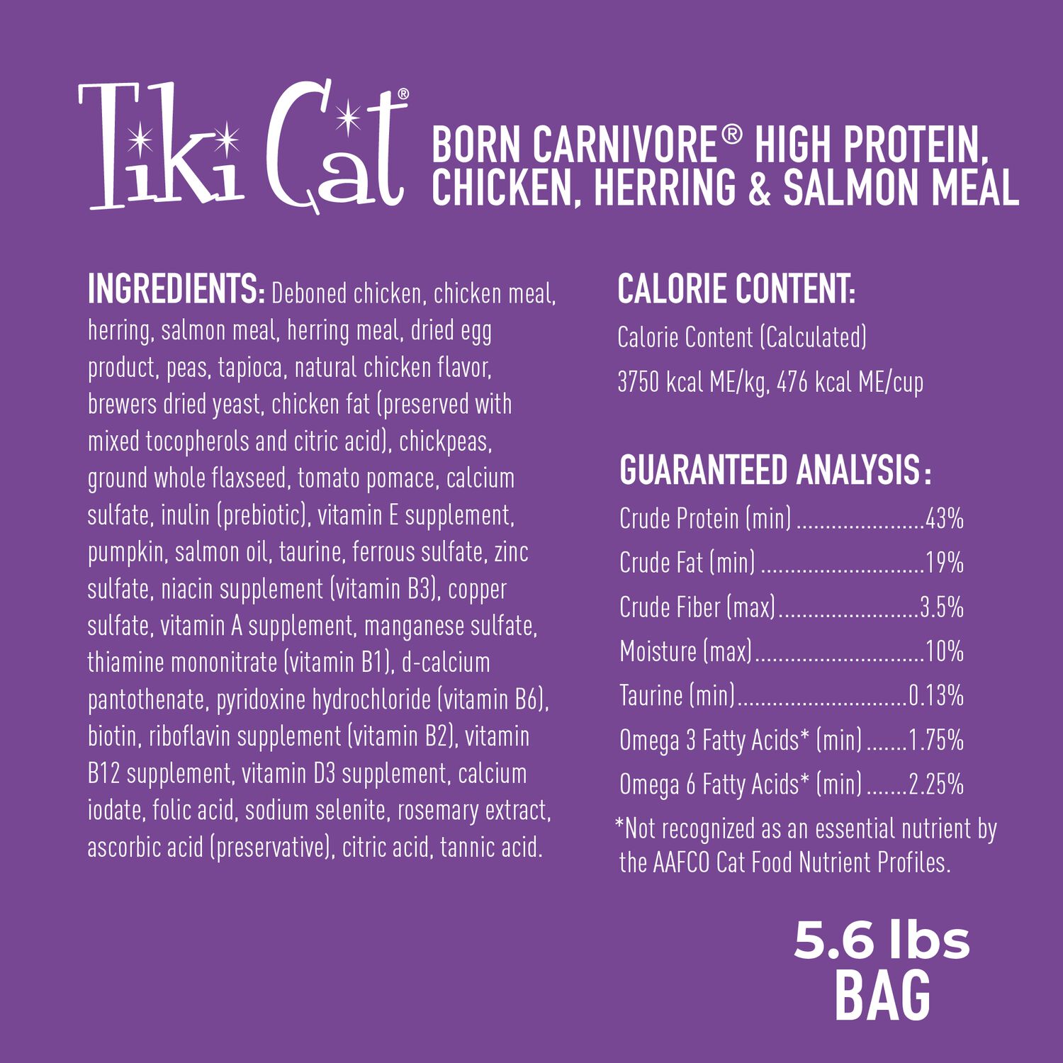 Tiki Cat Born Carnivore High Protein Dry Cat Food, Chicken, Herring & Salmon Meal, 5.6-Lb Bag