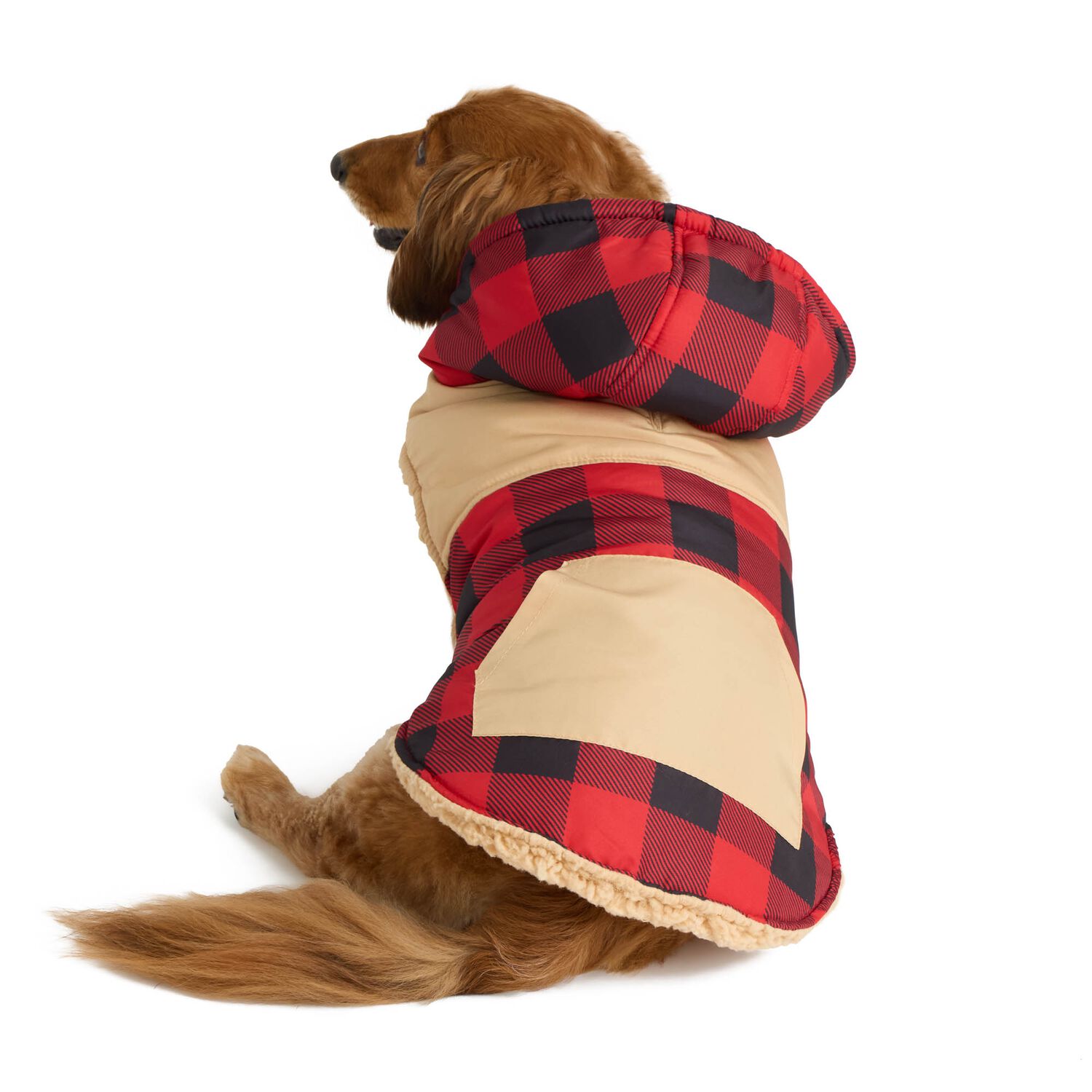 Aristopet Mix Media Buffalo Plaid Dog Jacket With Sherpa Lining, Extra Small