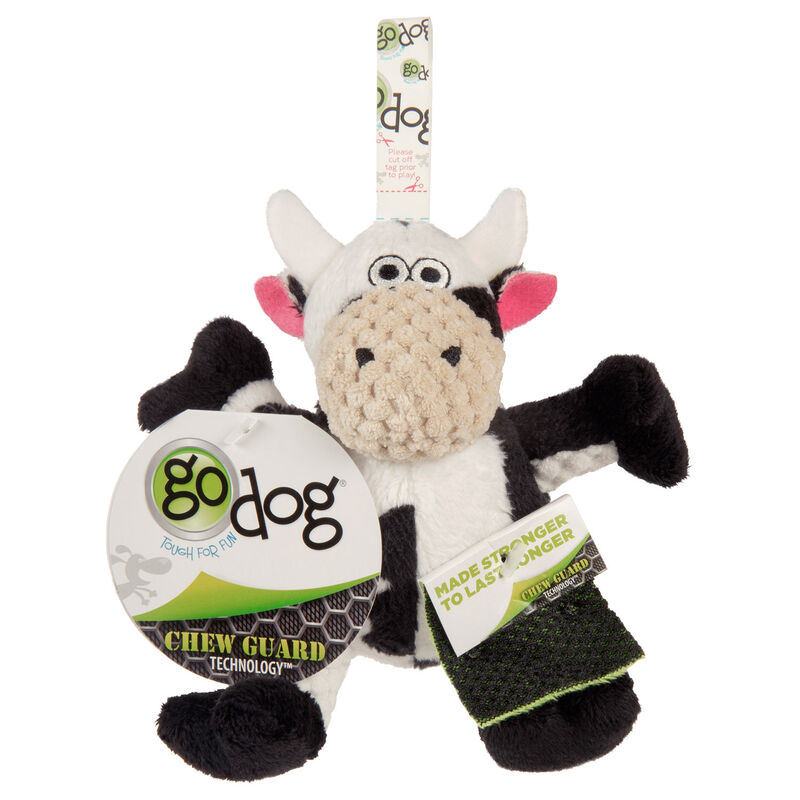 Go Dog Checkers Sitting Cow With Chew Guard Technology Squeaky Plush Dog Toy