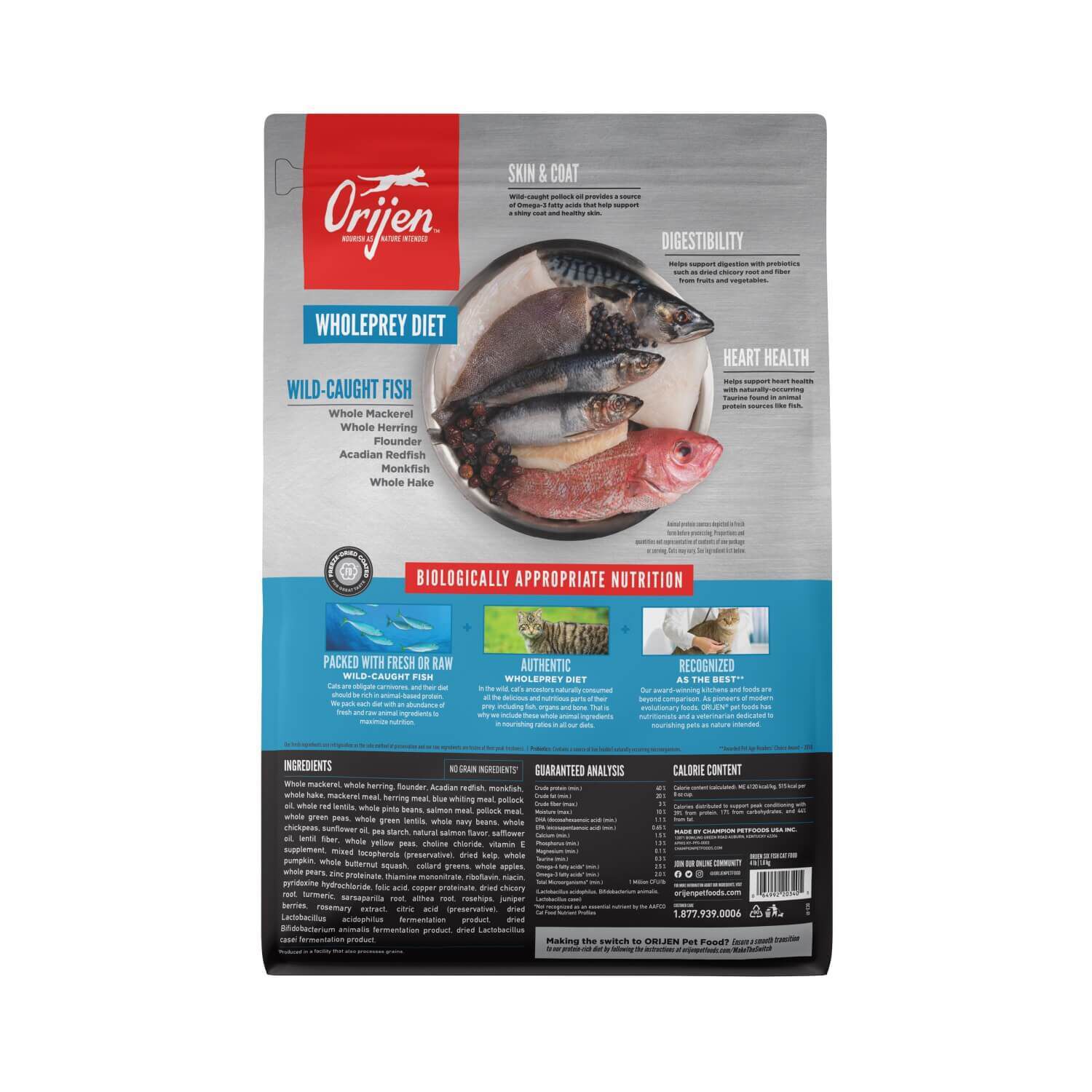 Orijen Grain-Free High Protein Premium Dry Cat Food, Six Fish Recipe, 12-Lb Bag