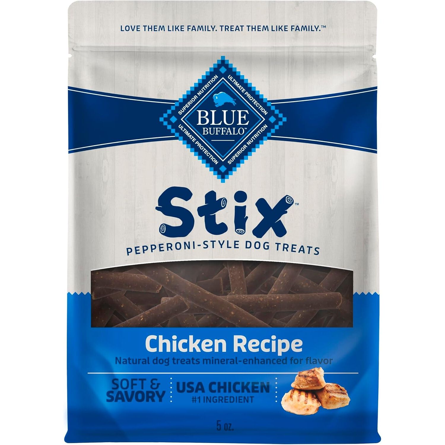 Blue Buffalo Stix Pepperoni Style Chicken Recipe Soft & Chewy Dog Treat, 5-Oz