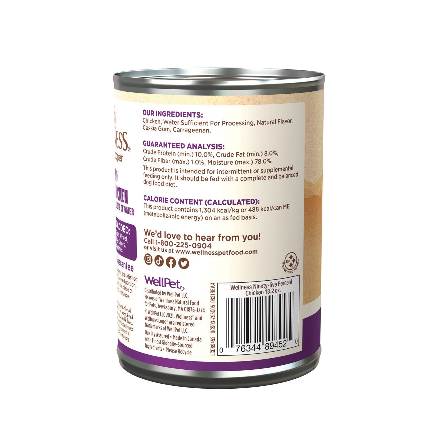 Wellness 95% Chicken Natural Wet Grain Free Canned Dog Food, 13.2-Ounce Can