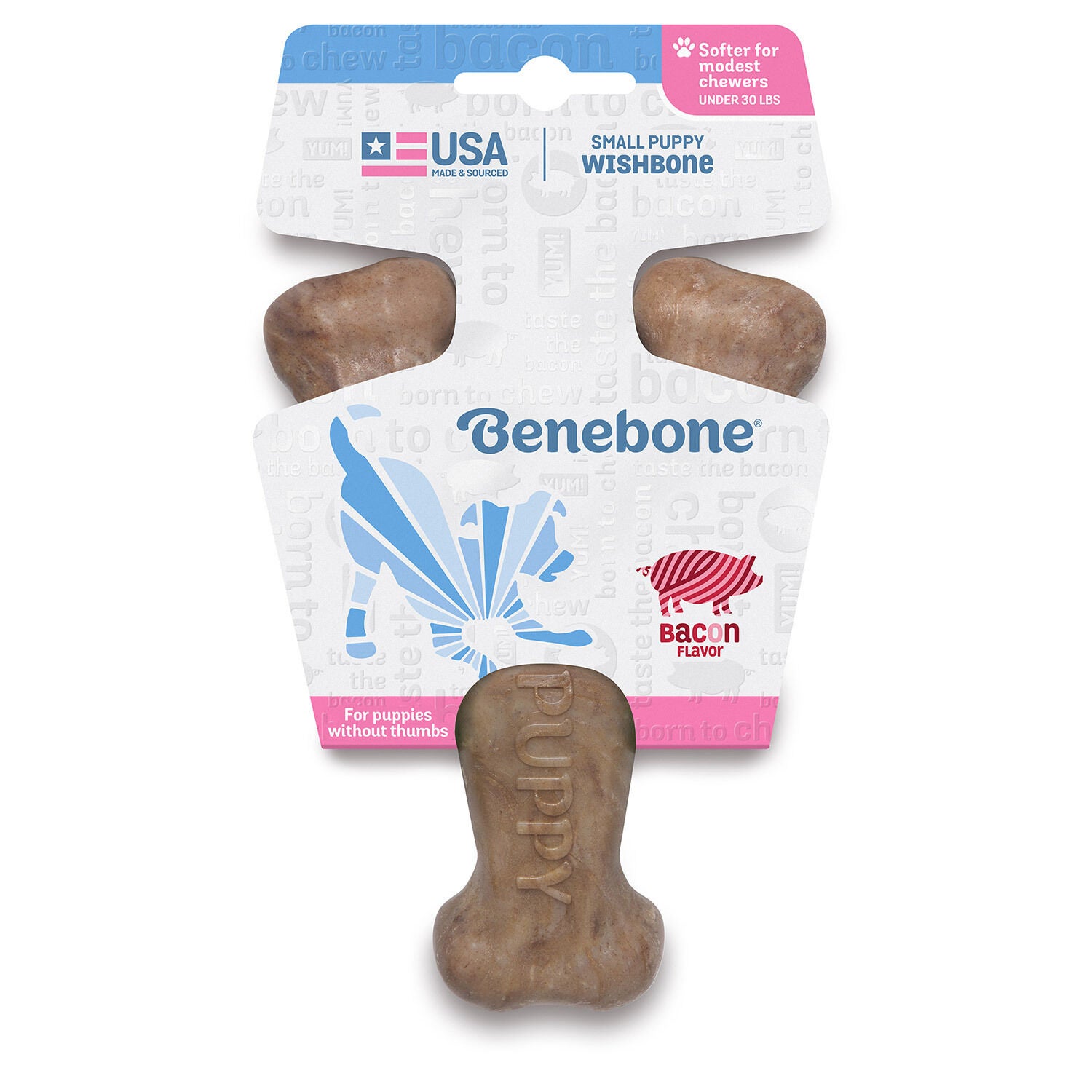 Benebone Wishbone Dog Chew Toy, Bacon, Puppy