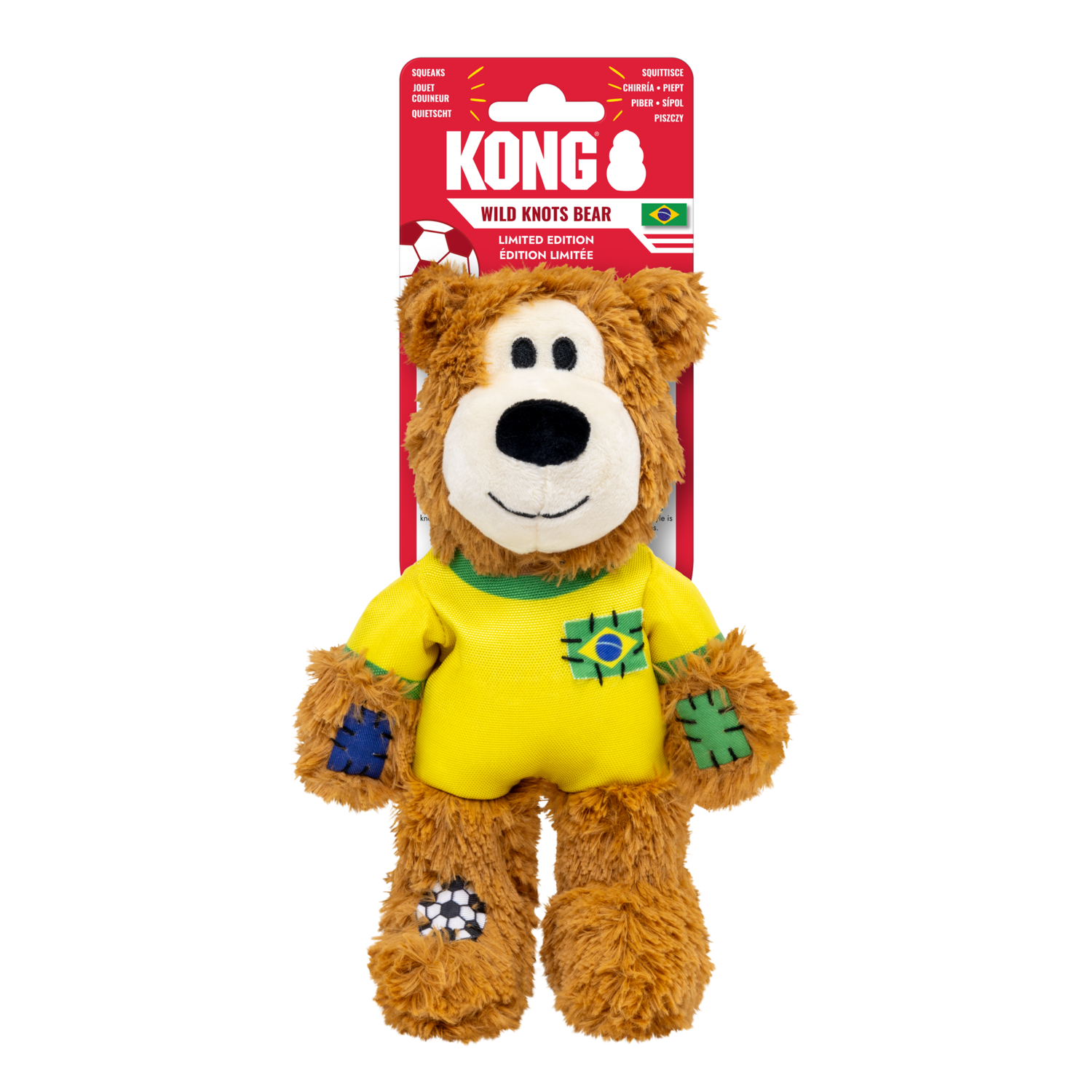 Kong Wild Knots Sport Soccer Bear Plush Tug Dog Toy, Brazil