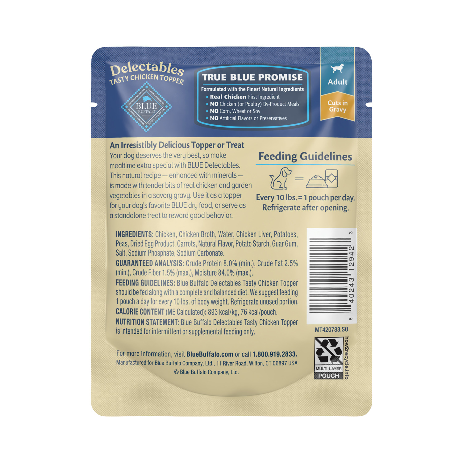 Blue Buffalo Blue Delectables Tasty Chicken Cuts In Gravy Natural Wet Dog Food Topper, 3-Oz - Pack Of 24