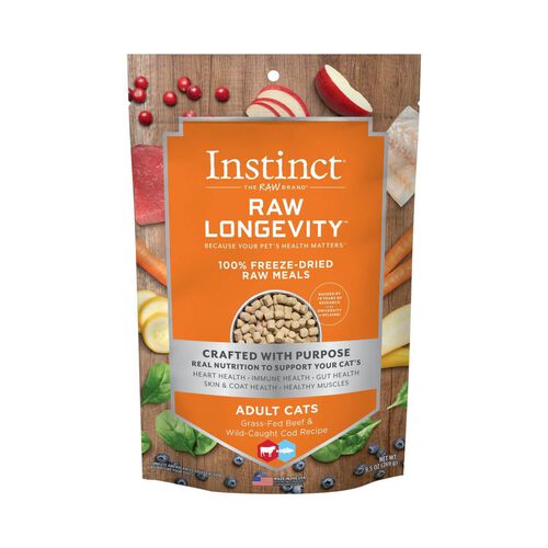 Instinct® Raw Longevity™ 100% Freeze Dried Raw Meals Grass Fed Beef & Wild Caught Cod Recipe For Cats