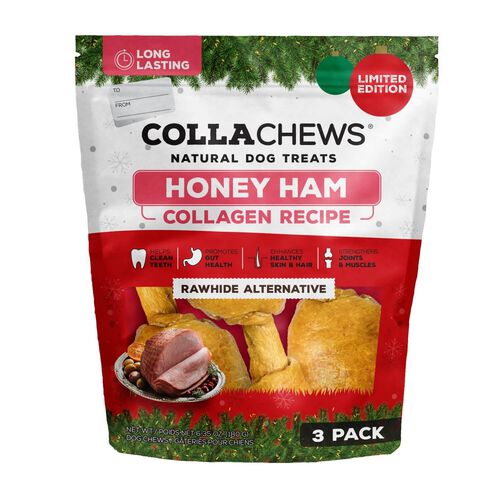 Colla Chews Honey Ham Natural Rawhide Alternative Dog Treat, 3 Pk