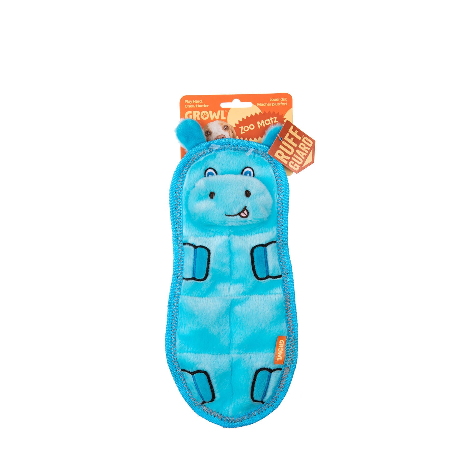 Growl Zoo Matz Hugo The Hippo Squeaky Dog Toy, 9.5"