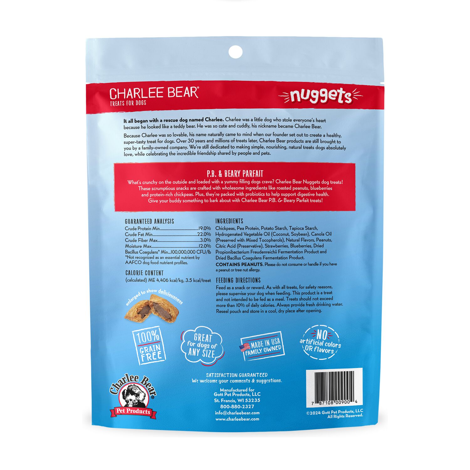 Charlee Bear Nuggets Crunchy Dog Treats, 6-Oz, Peanut Butter & Beary Parfait