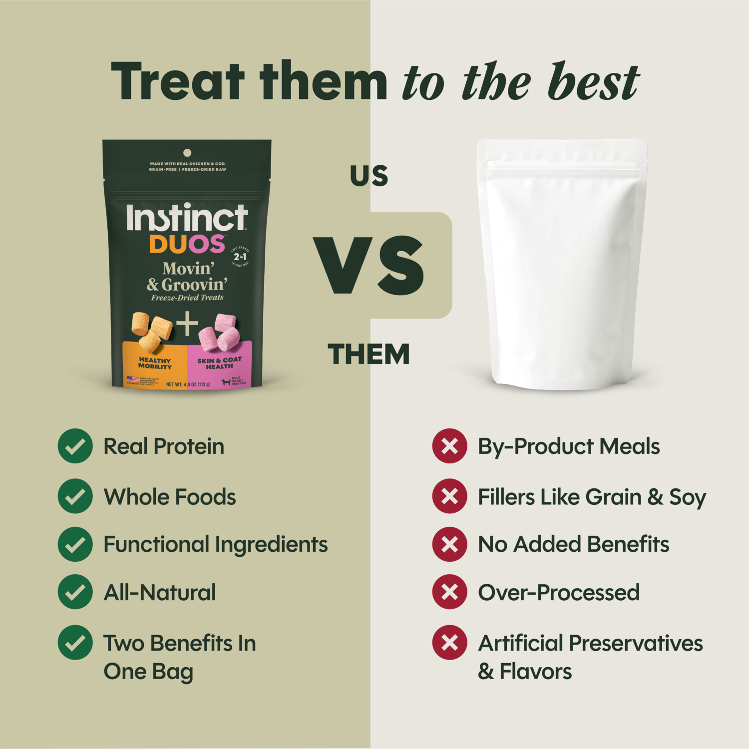 Instinct Duos Movin' & Groovin' 2:1 Healthy Mobility + Skin & Coat Health Freze-Dried Dog Treats, 4-Oz