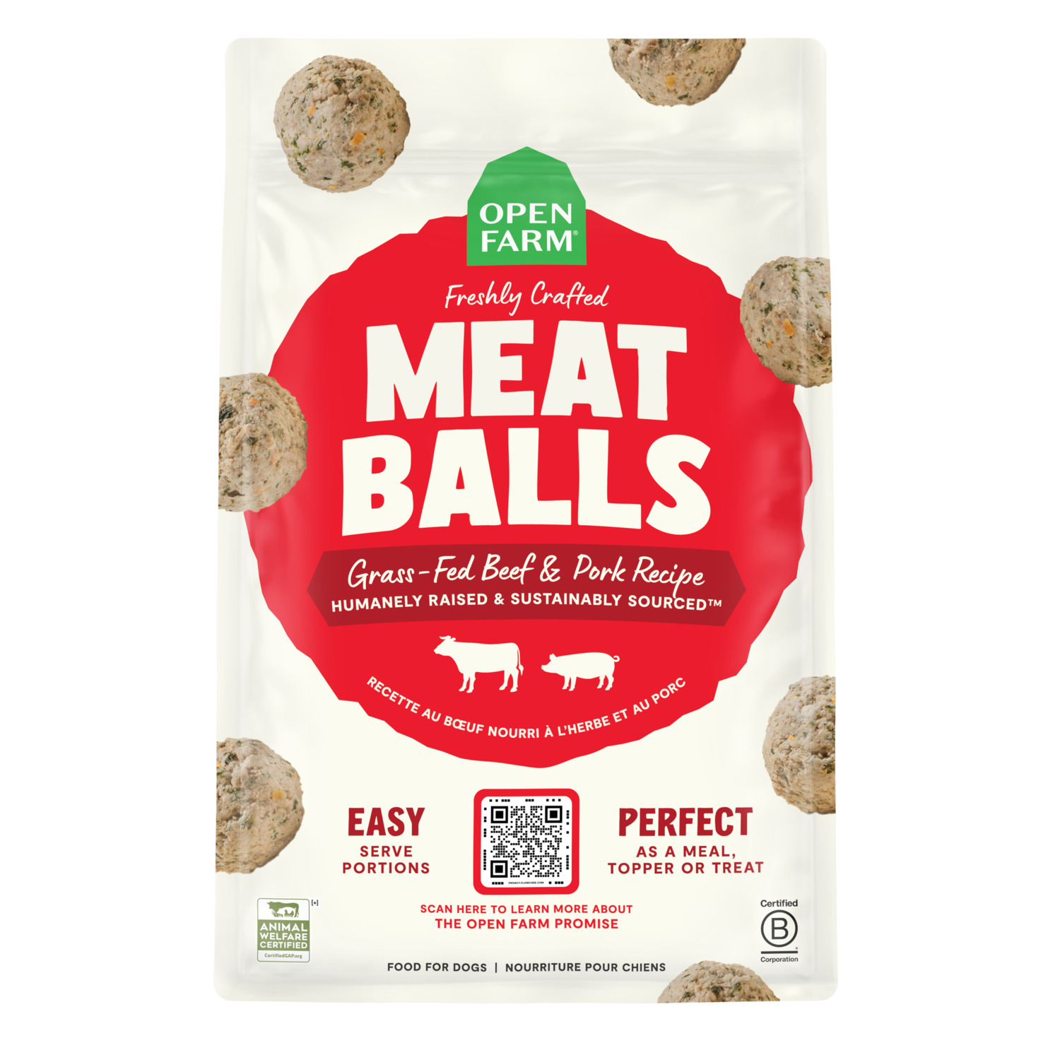 Open Farm Freshly Crafted Meatballs Frozen Dog Food- Grass-Fed Beef & Pork Recipe