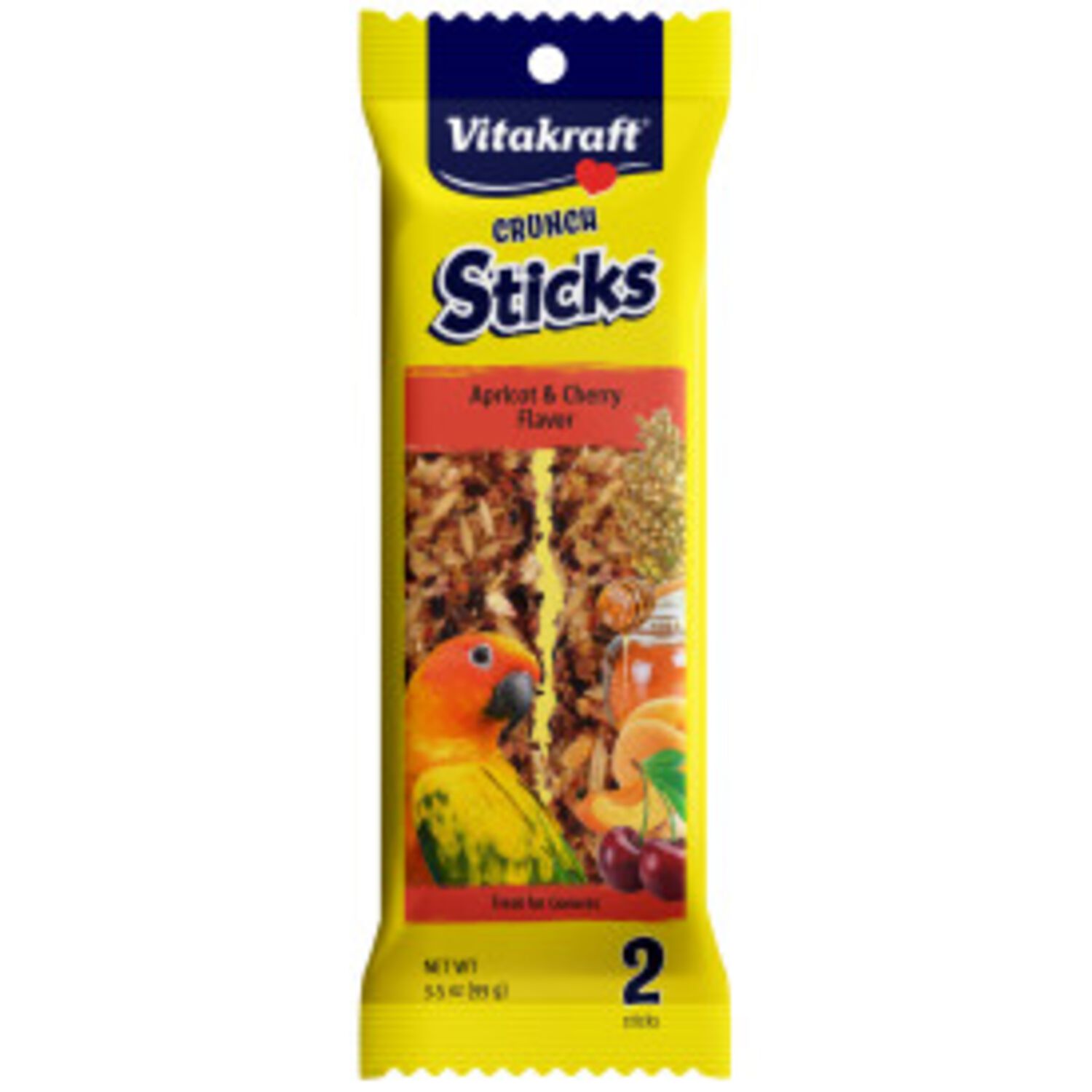 Vitakraft Crunch Sticks Triple-Baked Parrot Treats, Apricot & Cherry, 5.5-Oz, 2-Pack